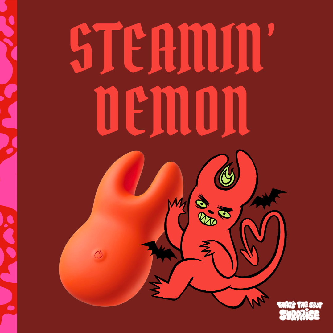 Steamin' Demon, a devil character and red mini dual tip vibrator from That's The Spot Surprise blind box.